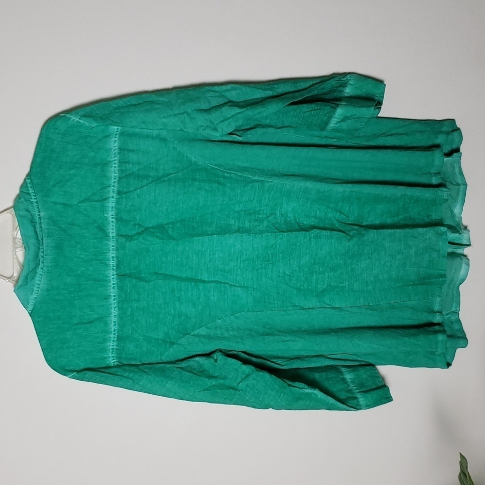 Style & Co bright green casual button up shirt, blouse, swim cover up, stretch - Picture 7 of 7